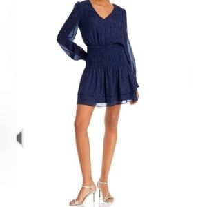 Aqua Navy Blue Long Sleeved Shimmer Smocked Dress Size M